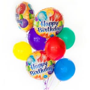 Birthday Balloon Bouquet Birthday Balloon Bouquet - This Bouquet is complete with latex and happy birthday Mylar balloons.