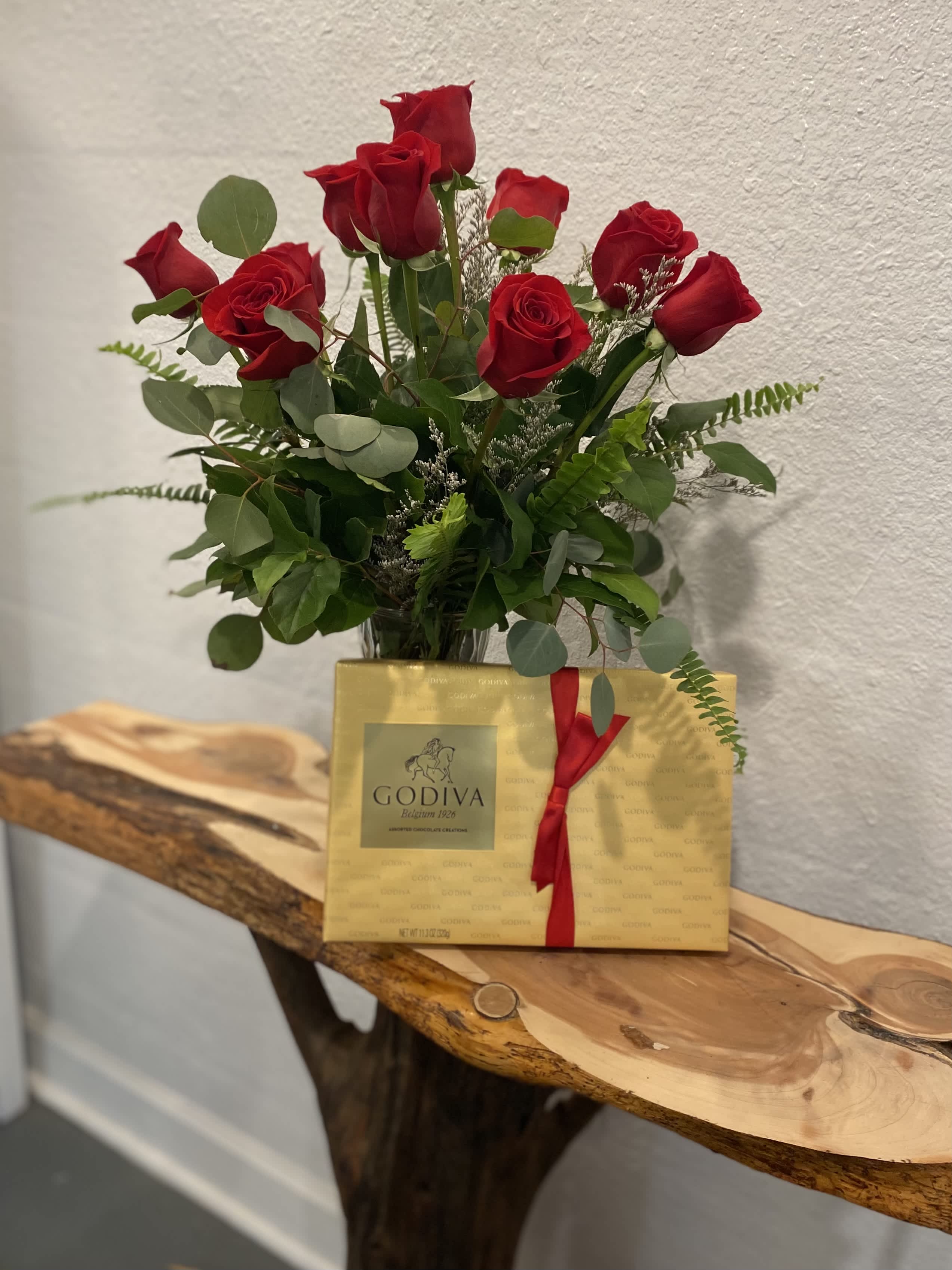 Dozen Red Roses and Box of Godiva Chocolate  - These beautiful red roses and box of Godiva Chocolates are the perfect treat for any occasion!
