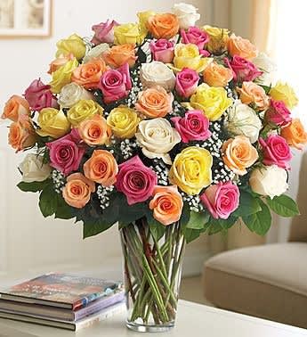 Long Stem Multi-Colored Roses - Our exquisite bouquet of magnificent, long-stem assorted roses, complements any occasion with unforgettable style. We offer same-day delivery to all Las Vegas area.