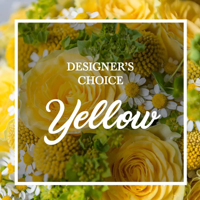 Designer's Choice - YELLOW - Put a smile on someone's face with this bright arrangement using an assortment of yellow flowers in a clear glass vase (flowers will vary from that seen in picture)