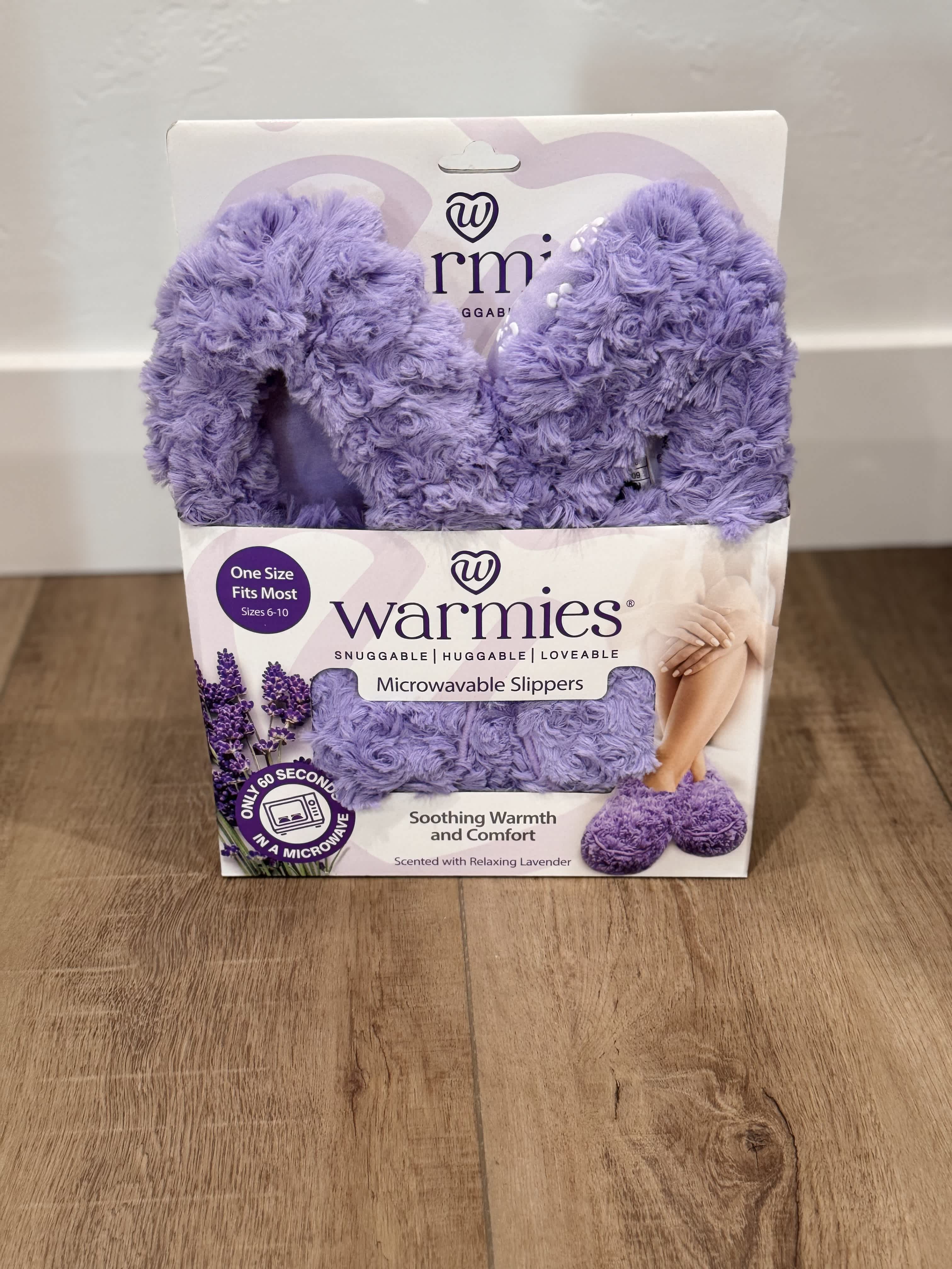Purple Warmie Slippers (one Size) Purple Warmie Slippers (one Size) - Warm me in the Microwave! Scented with Relaxing Lavender. Soothes, Warms, and Comforts
