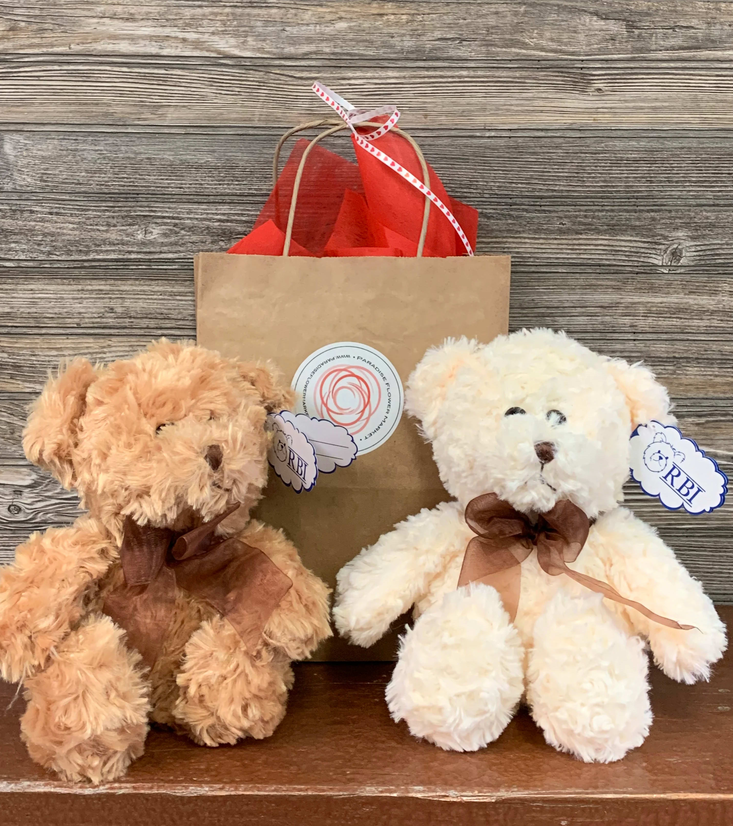 Teddy Bear- Light Brown or Dark Brown  - 13 inch Brown or White Teddy soft plush bear.  Please note if you would like a particular color in notes or the designers will make the best choice for you! 