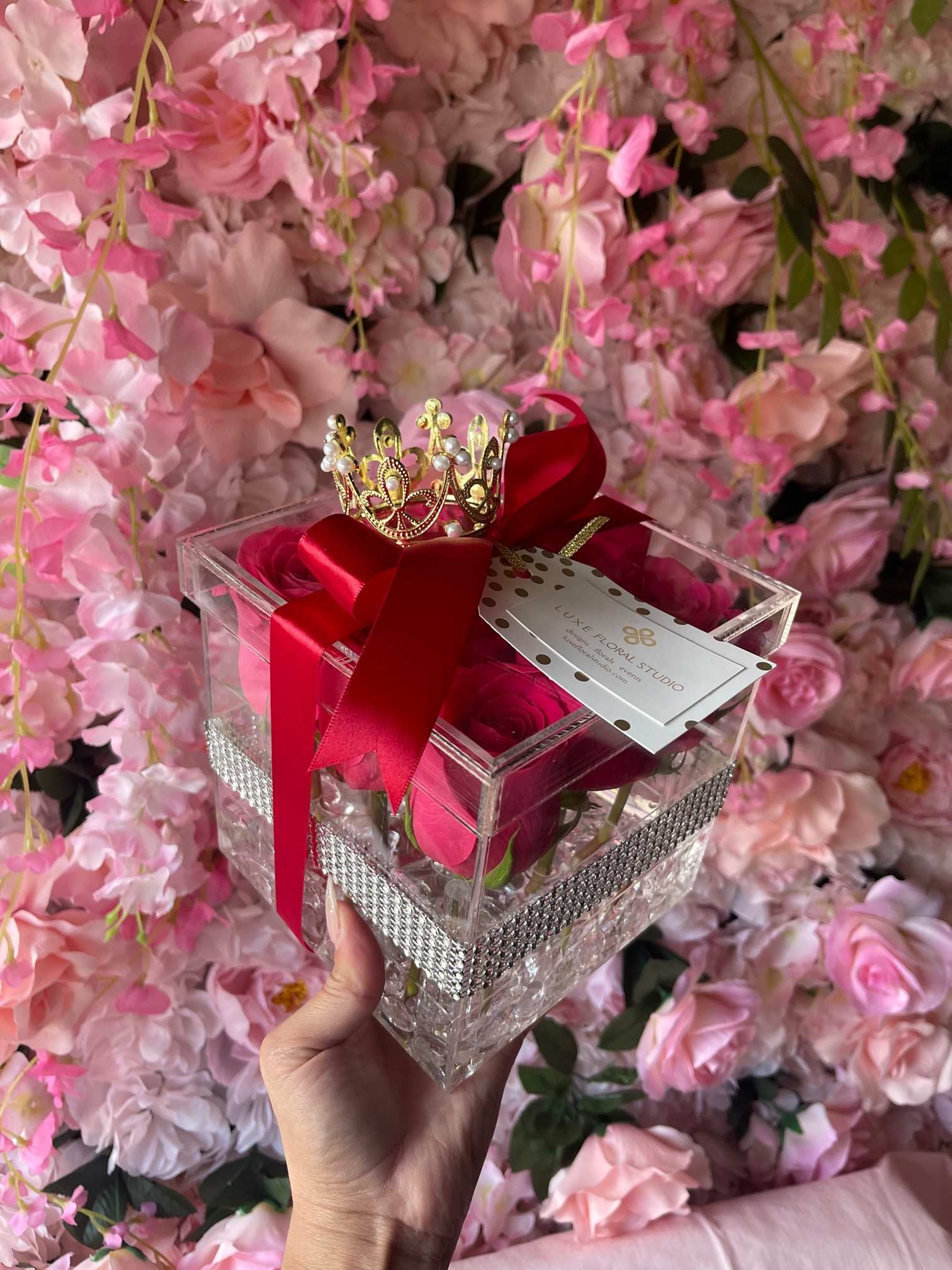 アンティーク ピンク パニエ　ボックス　布花　すみれ Elegant Pink Symphony Flower Box