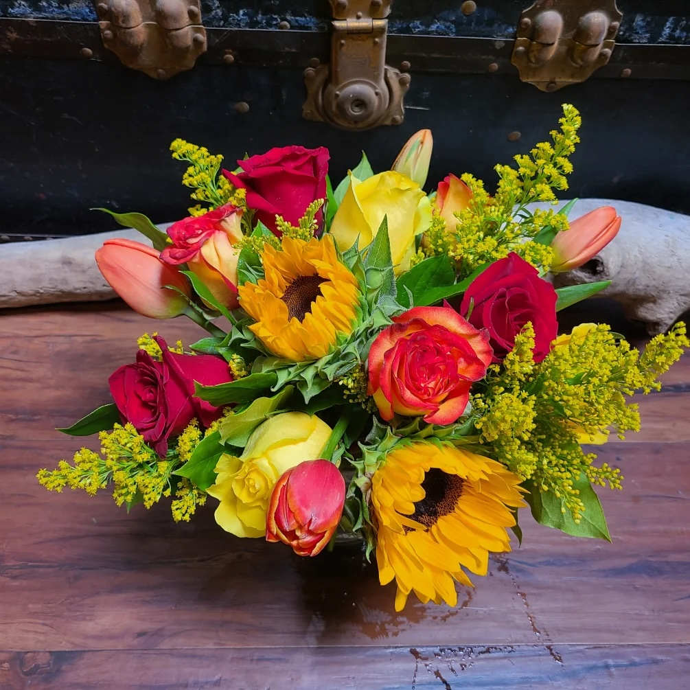 Sunflowers, Roses, and Tulips - A Burst of Sunshine