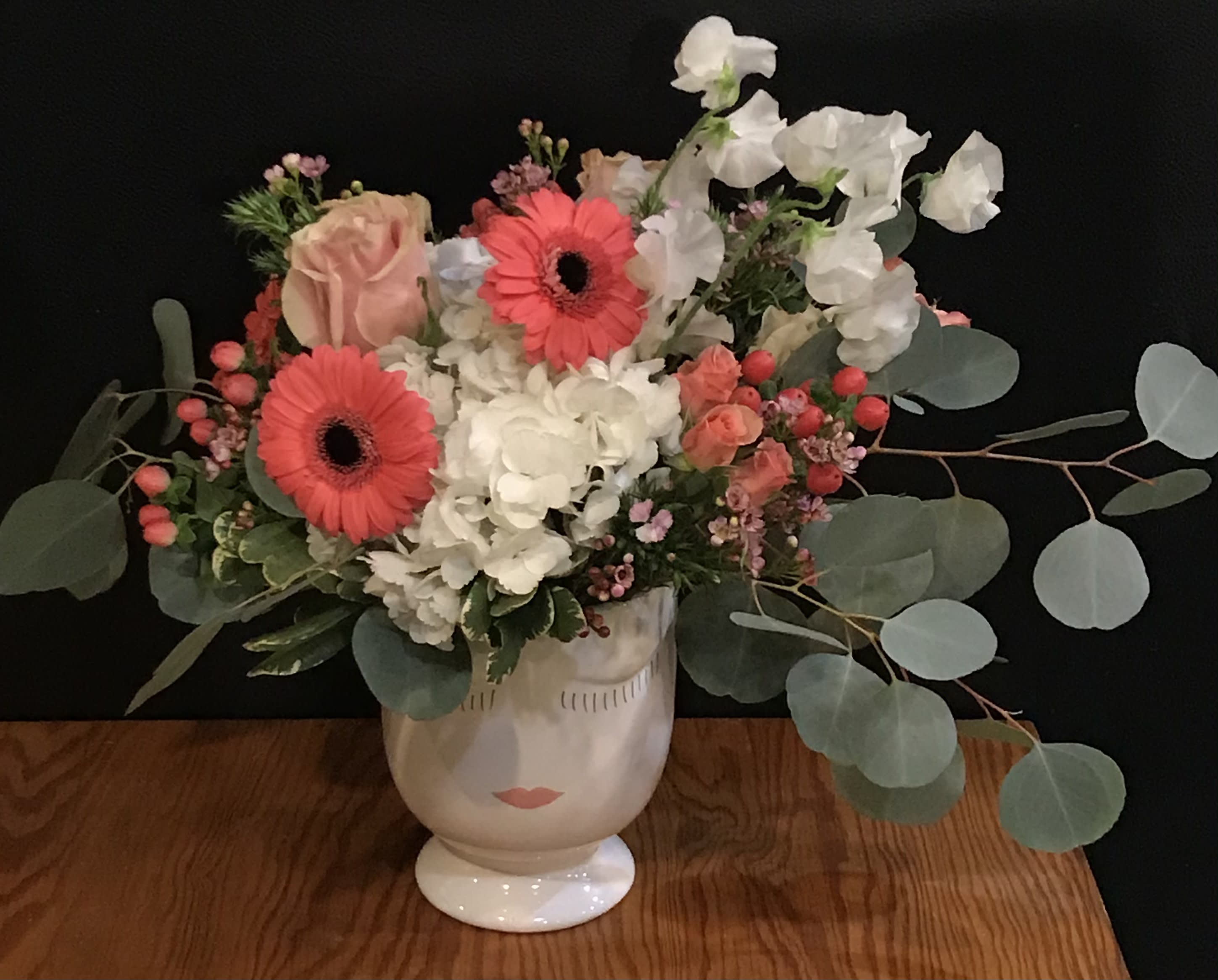  So Fabulous  - Fall in love all over again with this fun arrangement.  Shades of pink and white florals  gathered in a large Selfie  vase .   Floral  variety may differ from picture  shown    . Approximately 14”h 