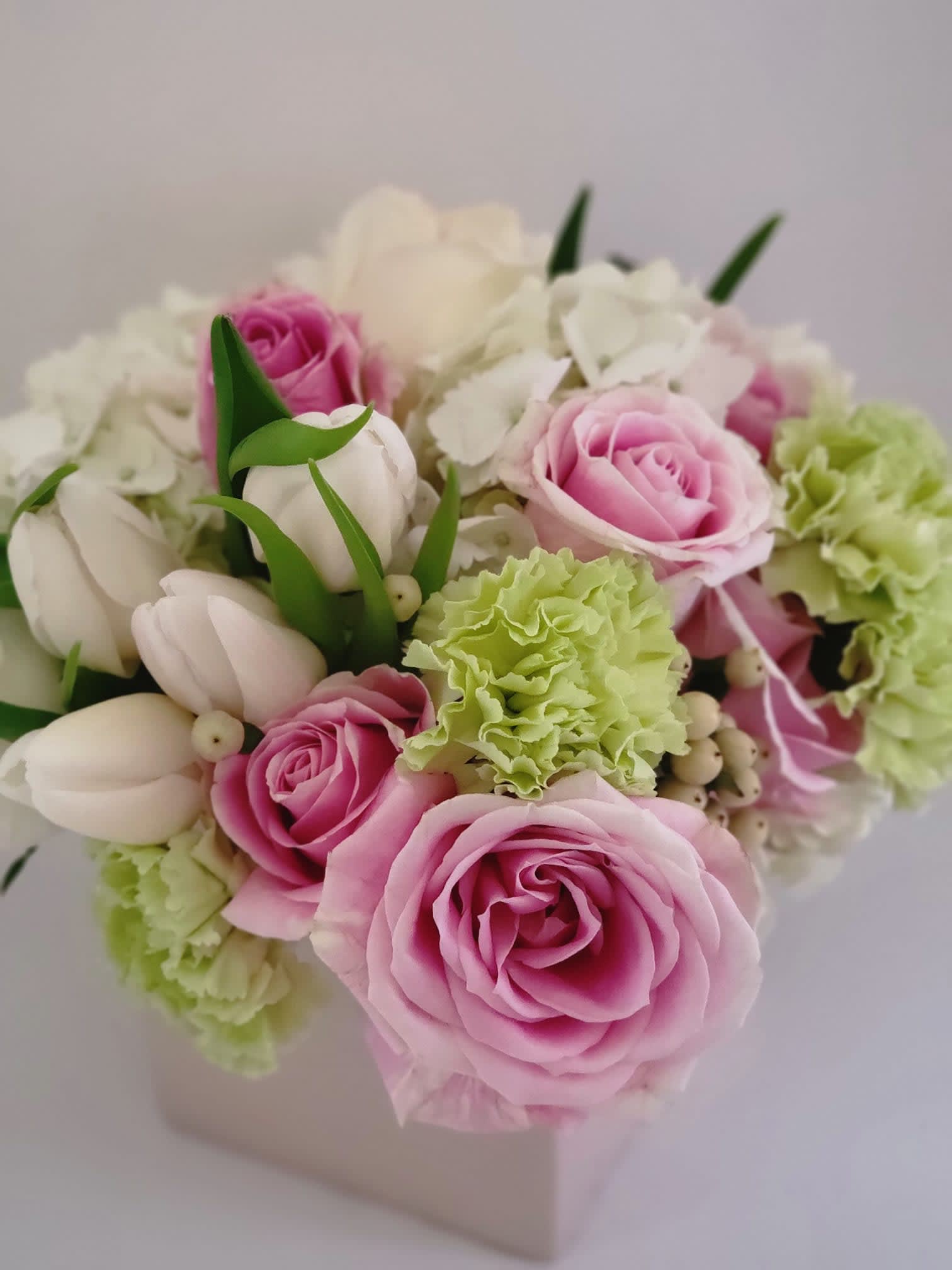 My Girl - A mixture of soft and calm color arrangement in a cube vase