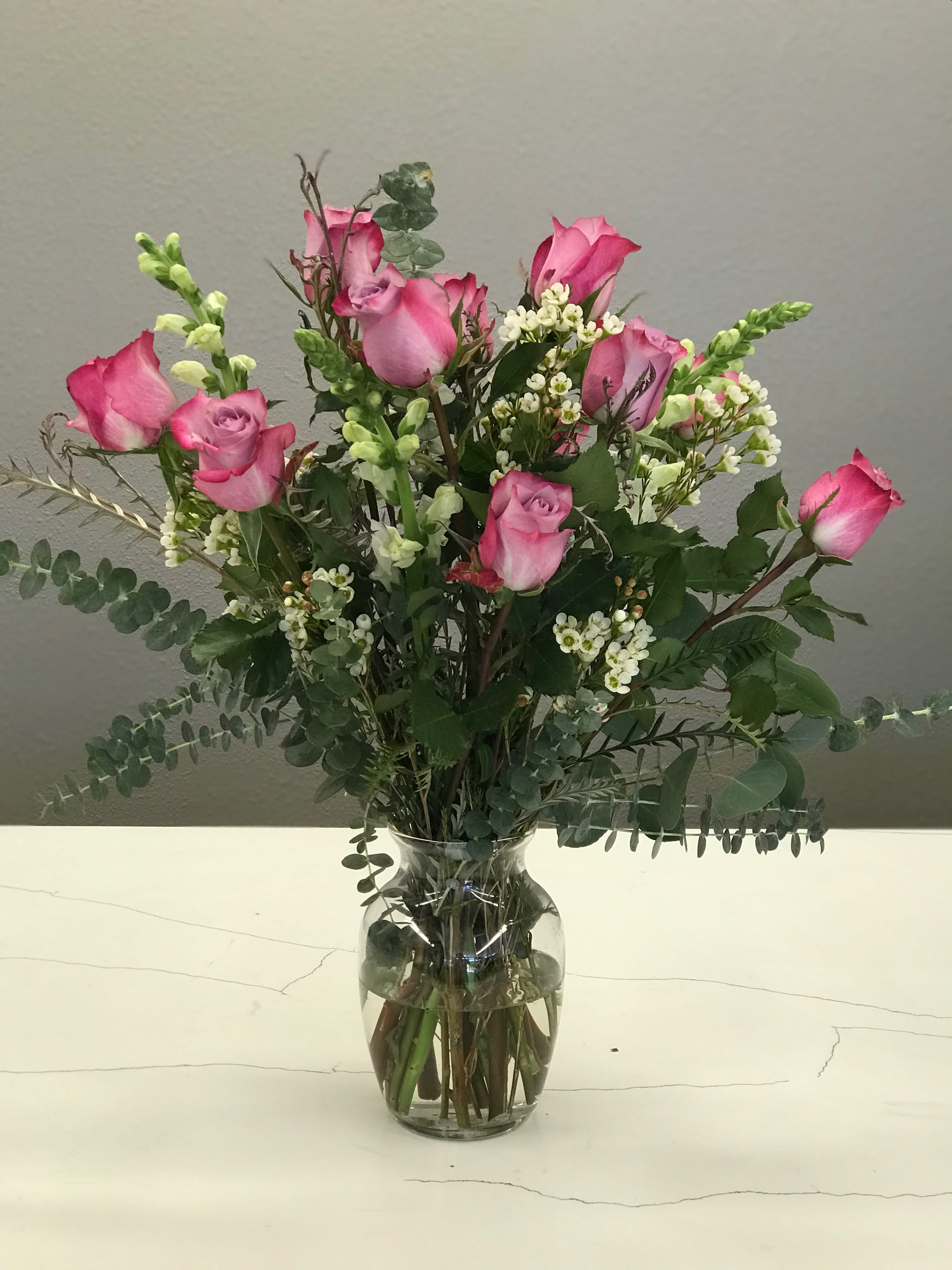 Pink Drink - A dozen Pink roses with snapdragons is the modern way to say, I Love You.