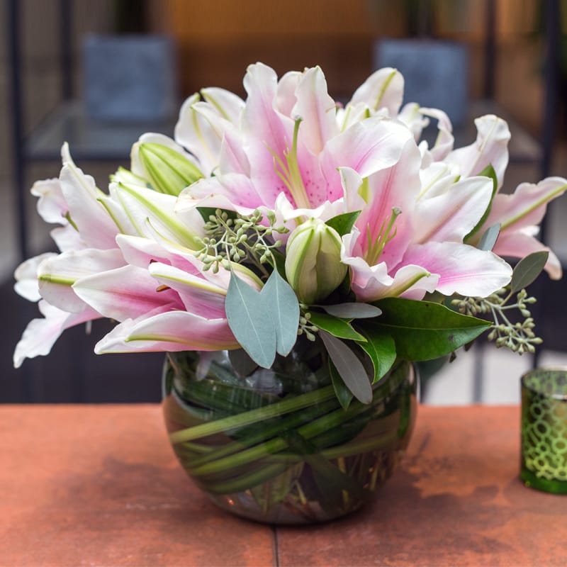 Fragrant lilies - This simple bowl of pink lilies will say it all.