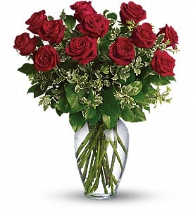 Always on My Mind - Long Stemmed Red Roses - A dozen gorgeous red roses are the perfect romantic gift to send to the one who's always on your mind and in your heart.  Say &quot;I love you&quot; by sending this lovely arrangement of twelve radiant red roses and fresh greens delivered in a beautiful spring garden vase. Love always.  Approximately 20&quot; W x 24&quot; H  Orientation: All-Around 