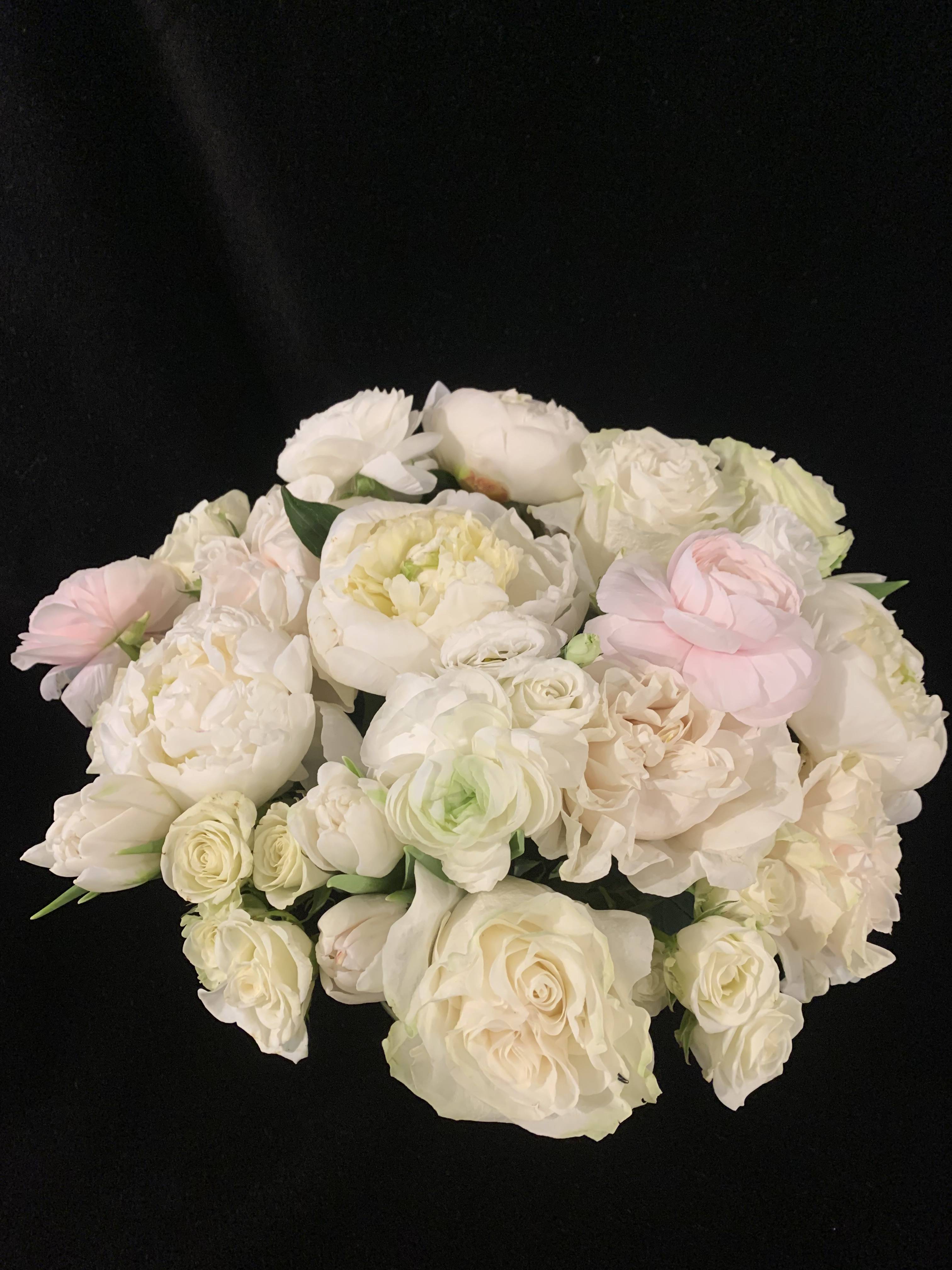 Will You Marry Me? - Exquisite and lush arrangement featuring peonies, one dozen roses, spray roses, ranunculus, and lisianthus.  Show your sweetheart that your love is forever and ever!