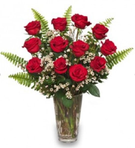 Pure Elegance Premium Roses Pure Elegance Premium Roses - When the Classic isn't good enough, upscale your roses with these gorgeous Hand Picked Red Roses, accompanied by Ruby Red Spray Roses and soft, fragrant White Stock flowers and accent it with Green Feather Ferns, presented in a Monet glass vase. Arrangement Dimensions: 22"H x 15"W STANDARD: 1 dozen Premium Hand Picked roses DELUXE: 1 1/2 dozen Premium Hand Picked roses PREMIUM: 2 dozen Premium Hand Picked roses Glass Vase may vary and be substituted with a like kind vase.