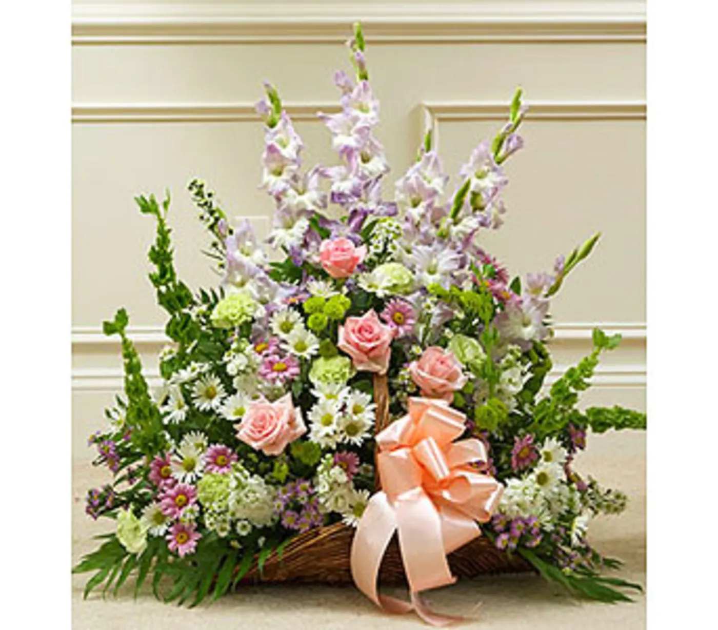 Pastel Mixed Flower Fireside Basket Pastel Mixed Flower Fireside Basket - This touching tribute beautifully conveys your sympathy and support with elegant hand-arranged pastel blooms.