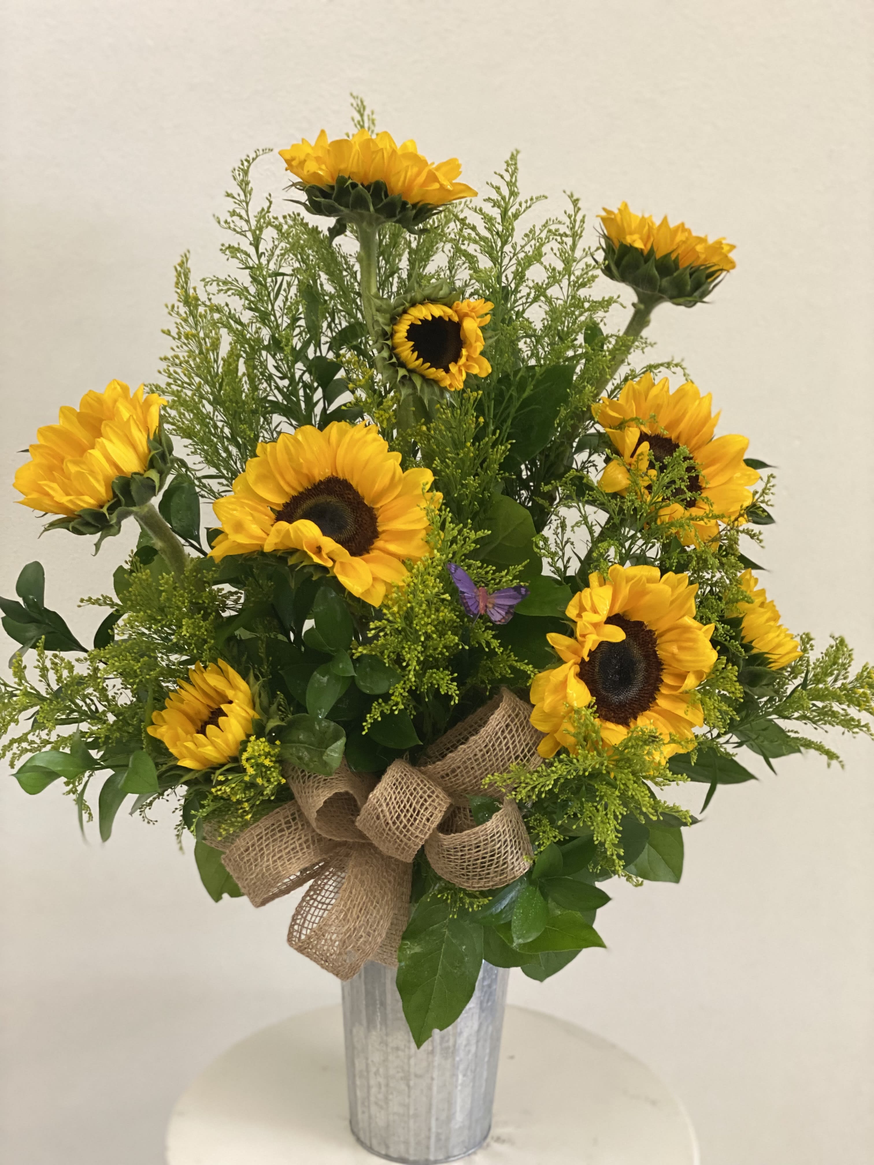 Sun Flower Explosion  - Long stemmed sunflowers, Solidago and an assortment of lush greens make this beautiful rustic beauty the perfect one!