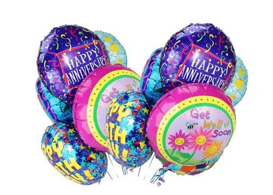 Ten Mylar Balloon Bouqet Ten Mylar Balloon Bouqet - A fun way to celebrate any occasion. Please, let us know what type of celebration you wish to send (i.e. Birthday, Get Well, Congratulations, etc.) Note: Balloons displayed may vary upon availability.