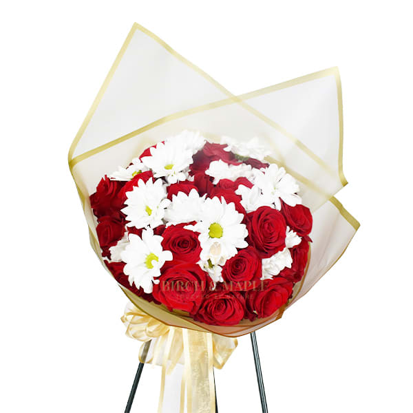 Two Dozen Roses with Daisies - This gorgeous bouquet contains 24 premium roses accented with daisies and is sure to please every heart. This bouquet does not come in a vase  .For same day delivery please SMS: 832-973-1376 or Call: 832-973-1376 