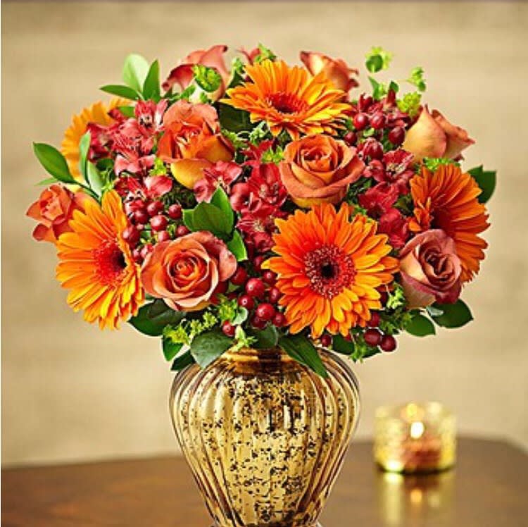 Orange Gerbera with Red Hypericum Orange Gerbera with Red Hypericum