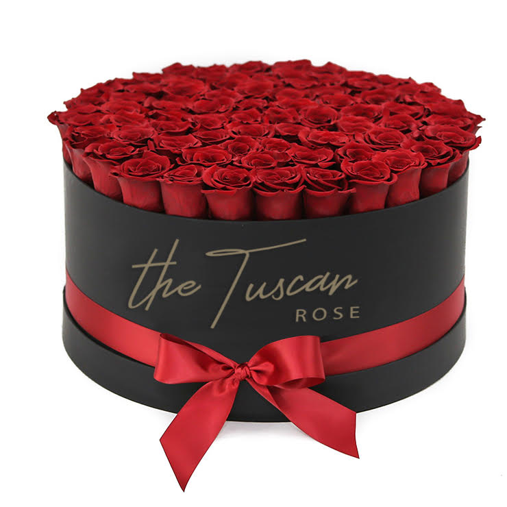 Forever Red Rose Luxury Flower Bouquet Box Black by The Tuscan