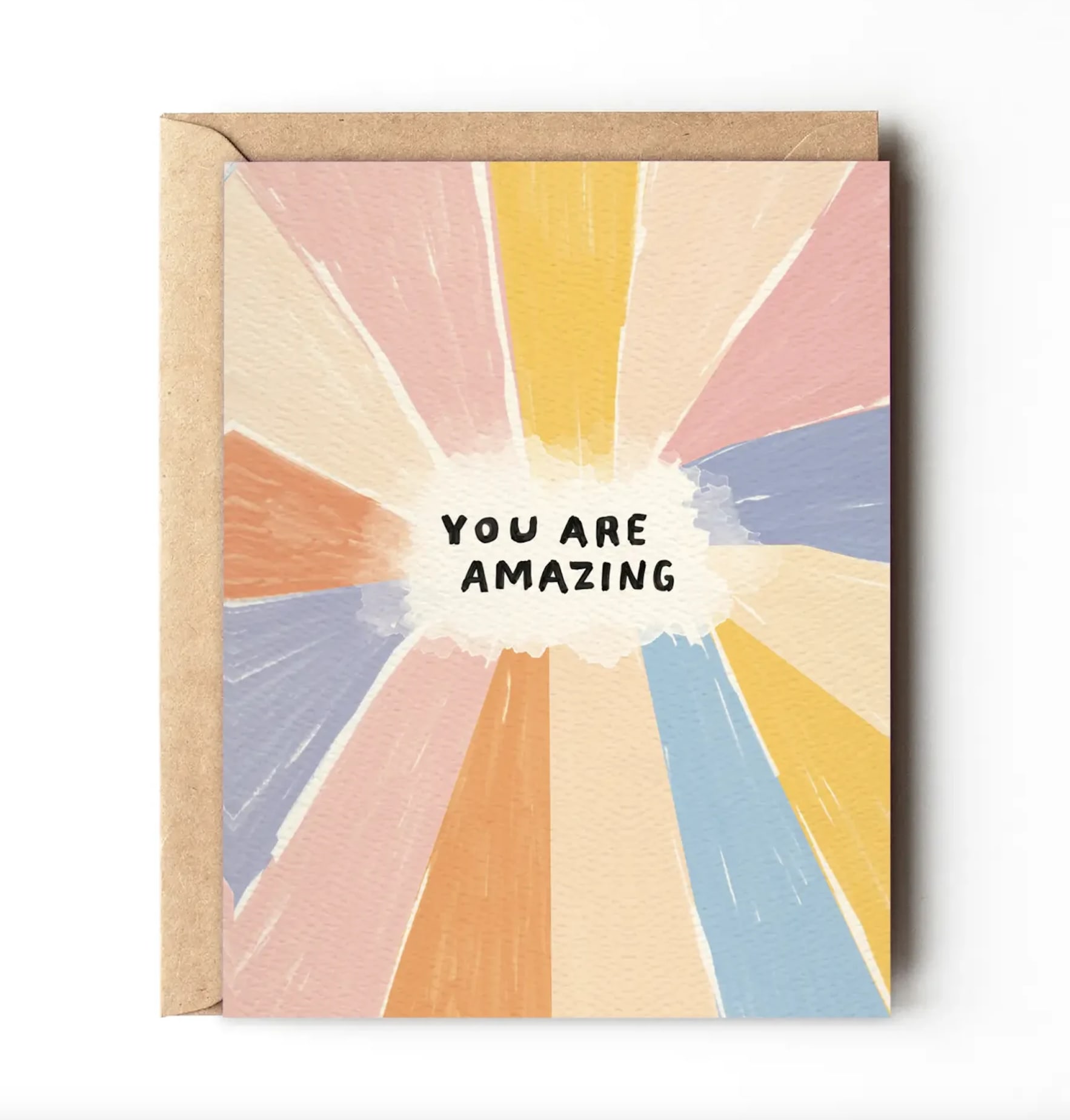 You Are Amazing - Colorful Rainbow Greeting Card - You are amazing. Everyone deserves this card! An uplifting, happy card that works for any occasion - birthday, anniversary, just because, thank you.  Need a handwritten card? Let us write it for you! Please specify your card message in the &quot;Florist Instructions&quot; field.  A2 size card &amp; envelope (4.25 x 5.5&quot;) Folded card, blank interior Printed full color on cream 100lb cardstock  Designed &amp; printed in the USA