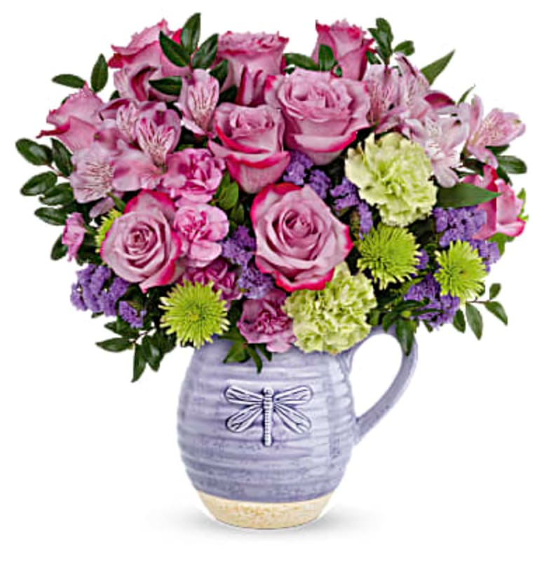 Whimsical Dragonfly - Pour on the love with this wonderfully whimsical gift! Bursting with a colorful bouquet, this glazed ceramic pitcher is as practical as it is charming--it's food-safe so they can enjoy it on their breakfast table for years to come!