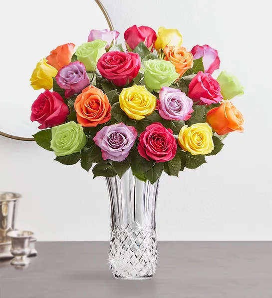 Colorful Assorted Roses - Our colorful Valentine’s rose bouquet is gathered with a dozen blooms, fresh from our farm to that someone special, reminding them just how romantic you can be.