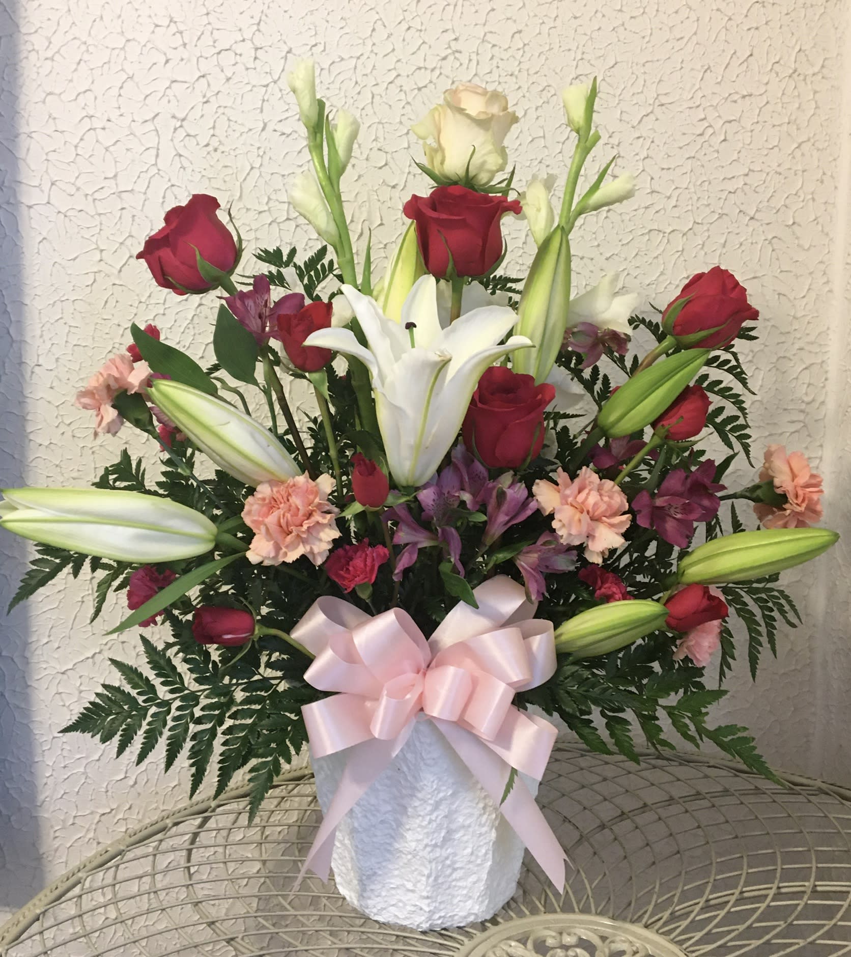 Beautiful roses, lilies and carnations - Beautiful colorful arrangement
