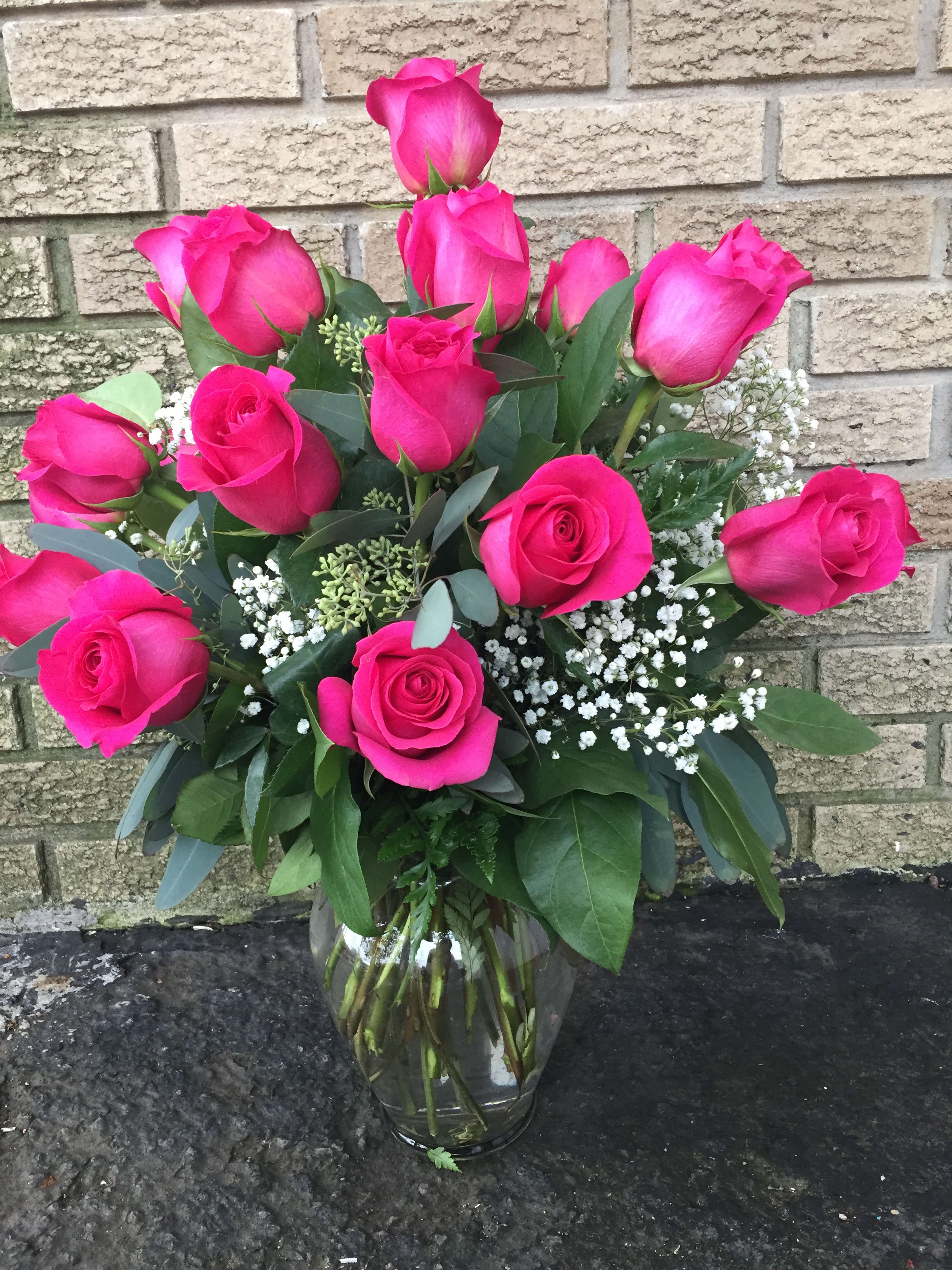 Dozen Hot Pink Roses