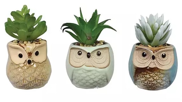 4&quot; Stoneware Owl Planters with Artificial Succulents - 4&quot; Stoneware Owl Planters with Artificial Succulents