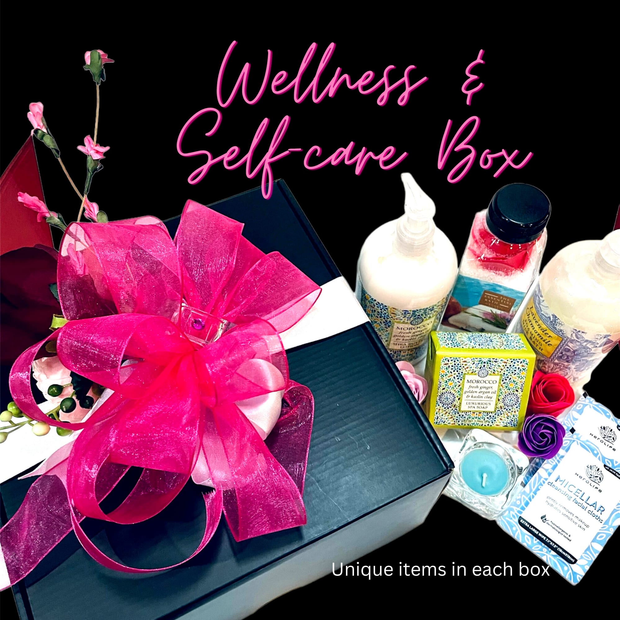Self Care Gift Box featuring Bath, Shower and self-care products - Self Care Gift Box featuring Bath, Shower and self-care products - 24 hr order