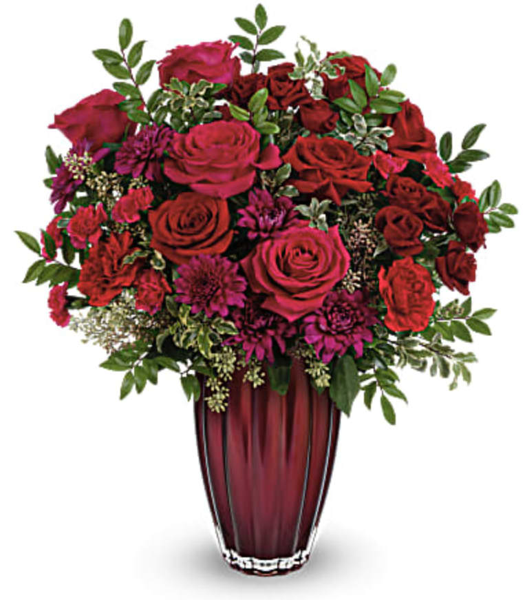 Modern Lovely - Oh so lovely, this modern Valentine's Day bouquet features timeless roses and a spectacular European glass keepsake vase with shimmering finish.
