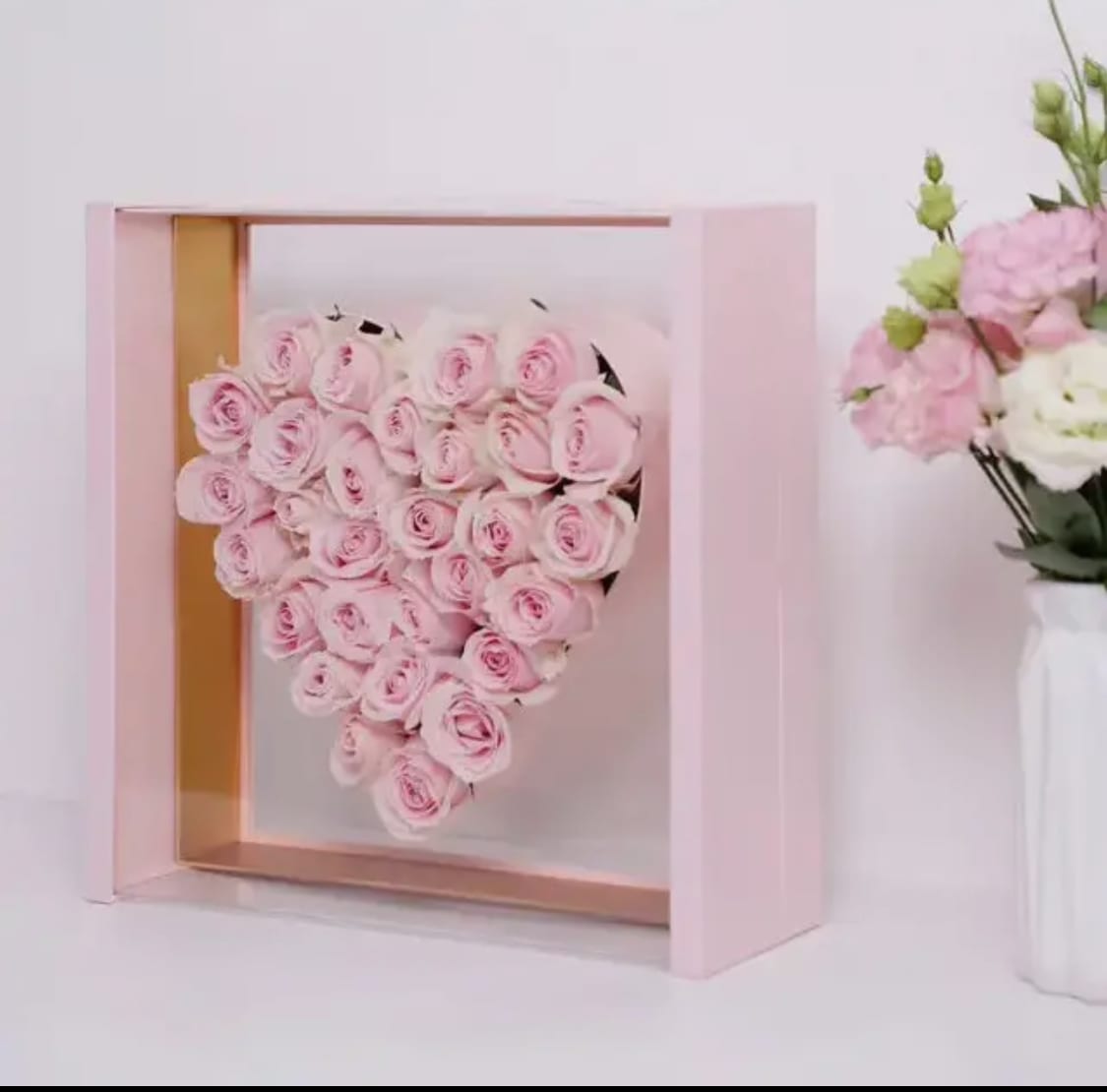 Heart Shaped Roses in an Elegant Box - Pink Roses  Dimensions: 26 cm x 26 cm x 16.5 cm