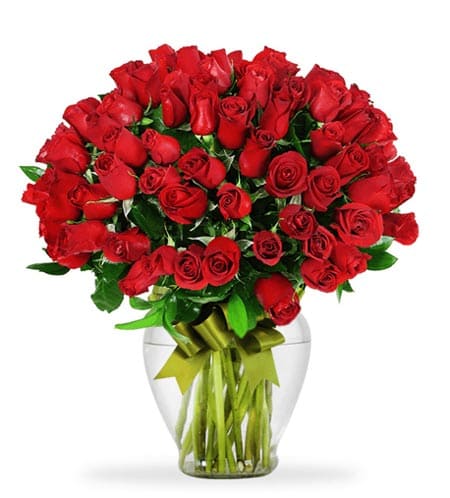 romance with 100 roses - how much do you love them? COUNT THE WAYS FROM 1 TO 100 WITH THIS LUSH  AND LUXURIOUS BOUQUET OF 100 ROMANTIC PREMIUM LONG STEM RED ROSES THE ULTIMATE '''I LOVE YOU '' THIS SPECTACULAR ROSE ARREGEMENT IS ARTISTICALLY HAND DESIGNED FLORISTS ATRULY ORIGINAL GIFT
