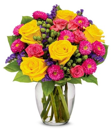 The sunrise flowers The sunrise flowers - Yellow Roses and pink flowers
