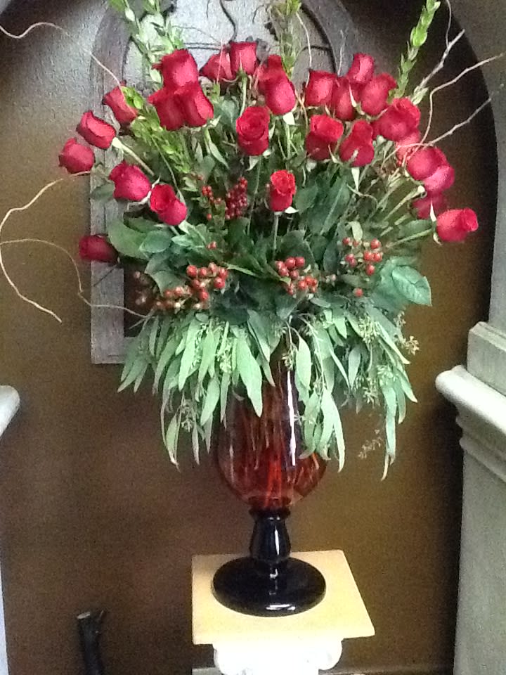 48 Red Roses  - Tall floral arrangement in a tall vases of choice.