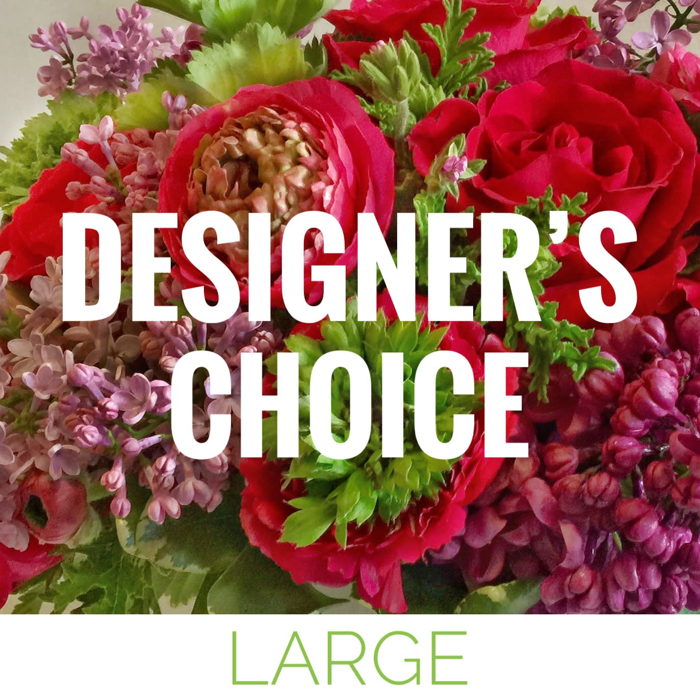 Large desk, coffee table or kitchen table florals - A large arrangement that is appropriately scaled for an office, living room or kitchen. Our designer's choice arrangements are created with seasonal blooms arranged to the chosen value with the occasion in mind. Every week we work with a new our color palette so we have a constantly changing variety of flowers to work with. The freshest seasonal blooms will be used to create your arrangement. If you have special requests, please call us or use our custom arrangements order form.  We are happy to accommodate you. Approximate Size: 11&quot; wide by 11&quot; tall  Additional photos are examples of past floral arrangements that we have done to give you an idea of size and style. Actual arrangements will vary with the season, our weekly color palette and the flowers that we have on hand.