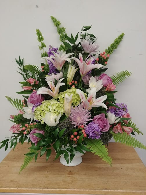 Pink &amp; Green Funeral  - Lilies, hydangeas, fugi's, snap and more