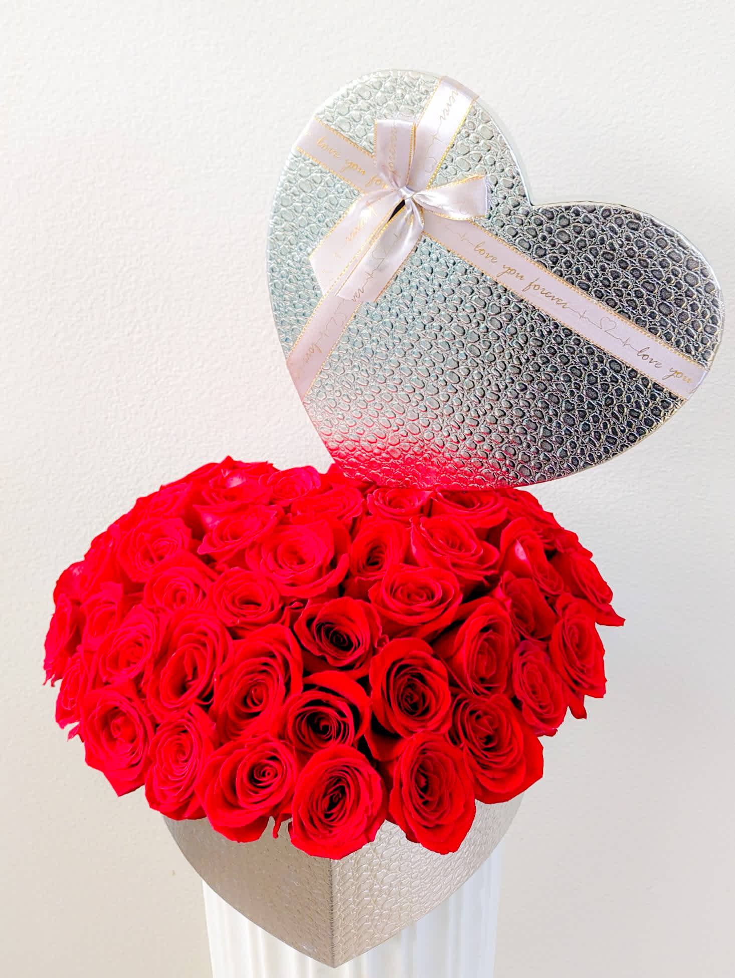 Red Rose Large Heart Box Red Rose Large Heart Box - Large(12" width) heart box overflowing with 50+ red roses.