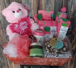 Watermelon &amp; Mint Spa Set  - Baskets are one of a kind, please call to order. 504-341-4305  Basket Contains:  Watermelon &amp; Mint - Body Wash, Body Scrub, Foot Scrub, Bathbombs, Body Oil, Body Butter Loofa Candle Pecan Hash Plush &quot;I Love You Bear&quot; 