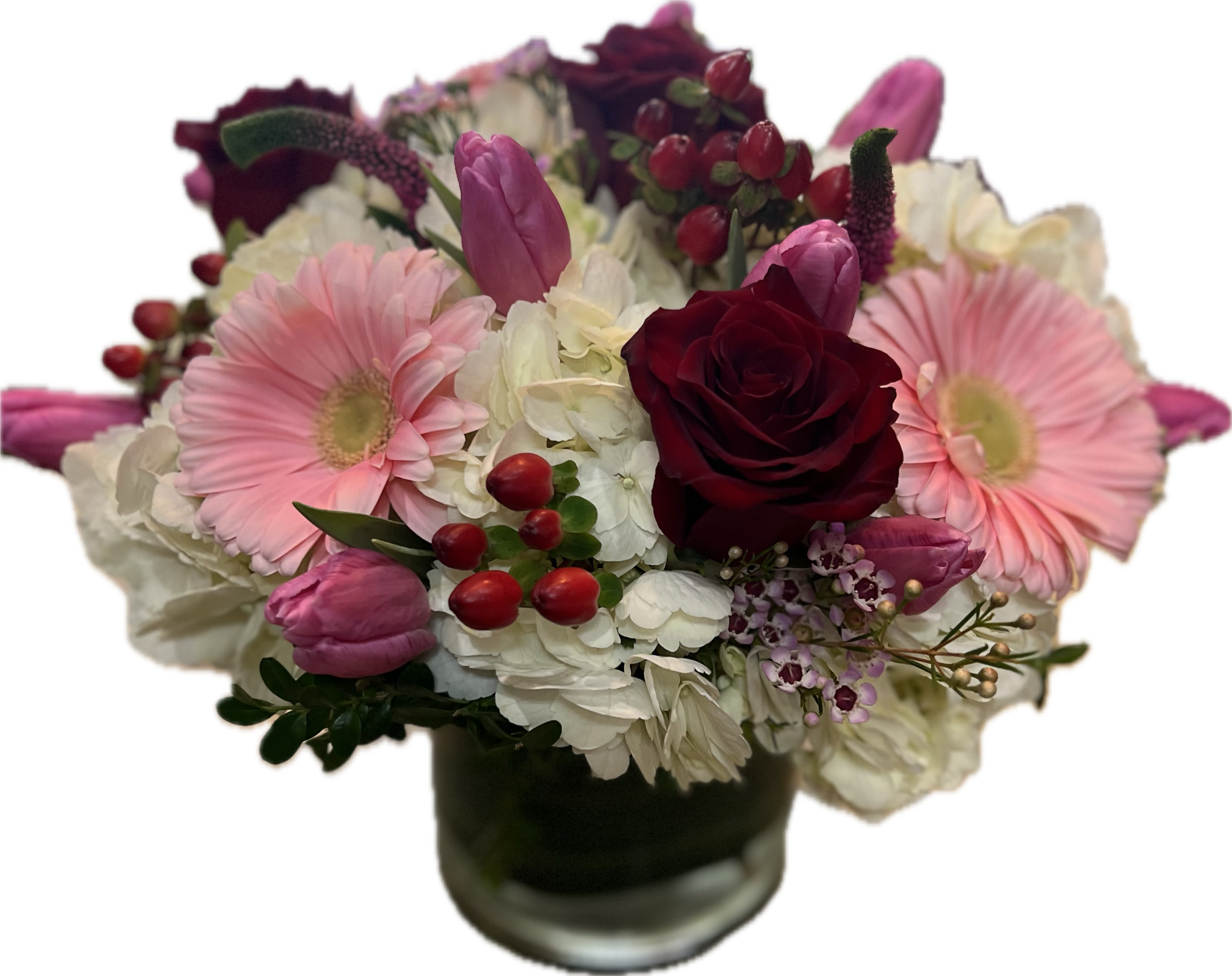Lovely Pinks  - This low and compact arrangement is a perfect gift for the pink lover. 