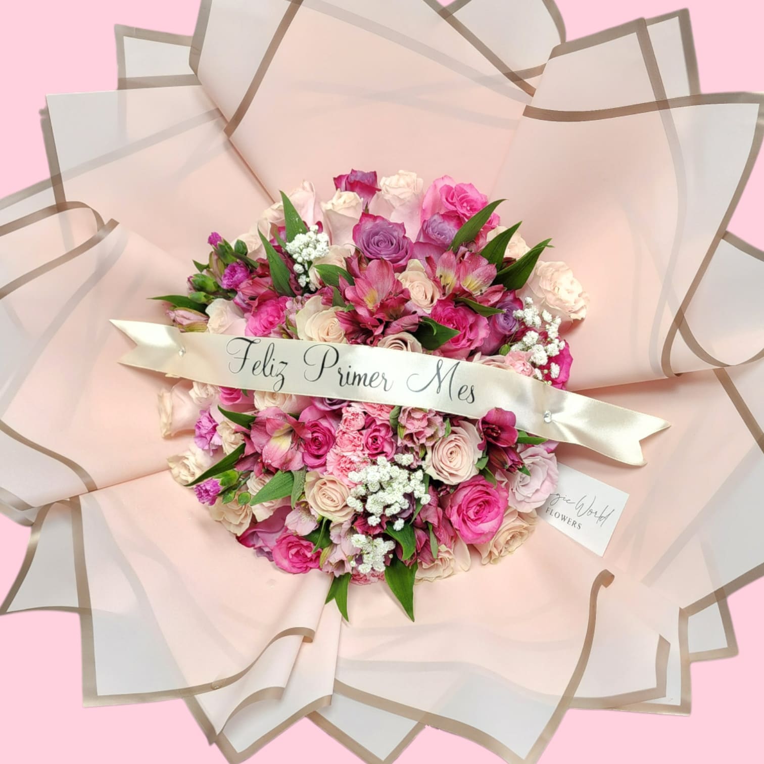 Mix Hand Bouquet with Custom ribbon