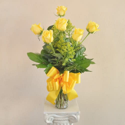 Yellow Rose,pink, red , white, peach,hot pink - Half Dozen Roses available in a variety of colors. additional roses available with upgrade