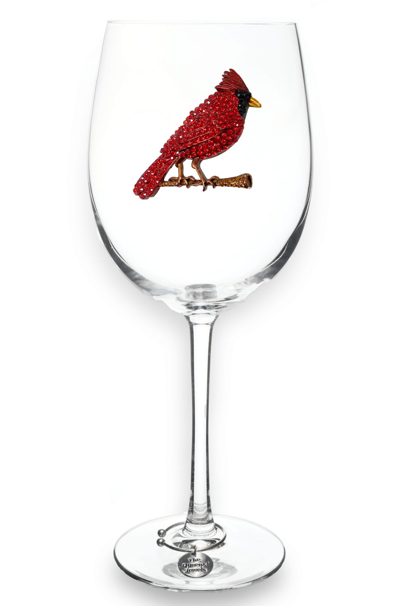 Cardinal stemmed wine glass - Red bird jeweled wine glass