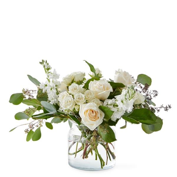 Fresh Linen Bouquet - Let the breeze run through the white roses and eucalyptus for an elegant botanical touch to any interior.