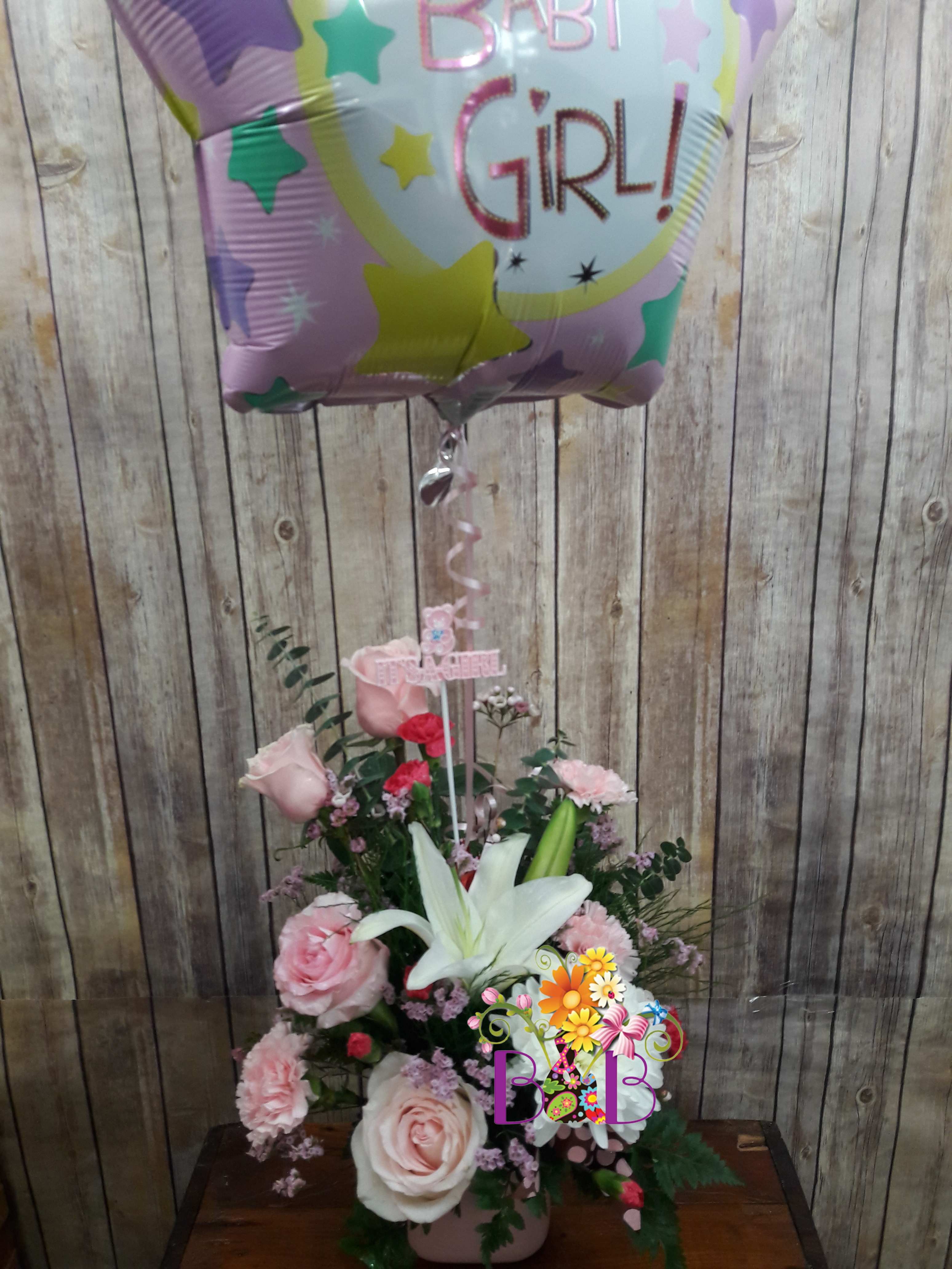Baby boy flowers and balloon new arrivals