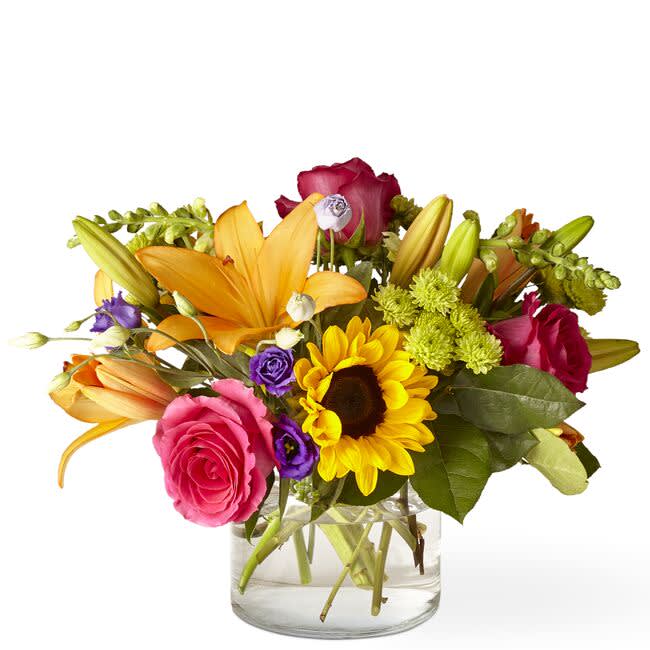 BEST DAY BOUQUET OR SIMILAR - Bright, colorful mix of sunflowers or similar with roses, lilies, mums, etc.