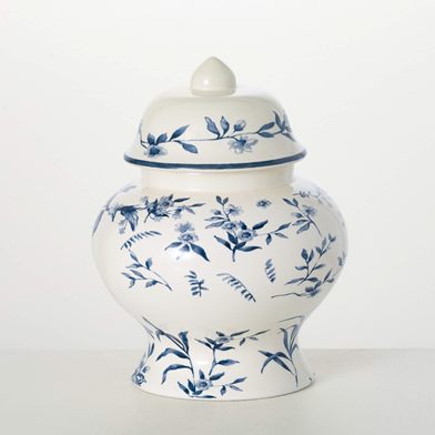 Blue Floral Ginger Vase - This ginger jar features blue floral artwork on a stylish ceramic jar. Designed in a chinoiserie style, this versatile jar is the perfect accent to a living room, bedroom, or guest bath. Dimensions: 7.75&quot;L x7.75&quot;W x9.5&quot; Weight: 2.0lbs 13.00oz Material: Ceramic  