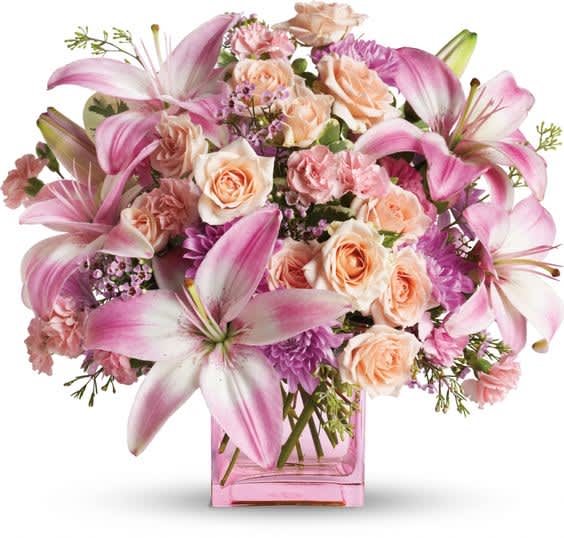 Pink roses and lilies Pink roses and lilies - Pink roses and lilies are both beautiful flowers that are often used in floral arrangements to convey different sentiments. Let's explore the characteristics and meanings associated with each: Pink Roses: Symbolism: Pink roses generally symbolize gratitude, grace, admiration, and joy. Lighter shades of pink can represent sweetness and thoughtfulness, while darker shades may convey appreciation and recognition. Occasions: Pink roses are commonly used in arrangements for occasions such as birthdays, anniversaries, and to express admiration or appreciation. They can also be used in arrangements to convey feelings of joy and happiness. Lilies: Symbolism: Lilies are associated with purity, renewal, and the restored innocence of the soul. They often symbolize virtue and the essence of life. In different cultures, lilies may have various meanings, but they generally represent beauty and transience. Occasions: Lilies are popular in arrangements for weddings, funerals, and other significant life events. Their elegant and striking appearance makes them a favorite for formal occasions.