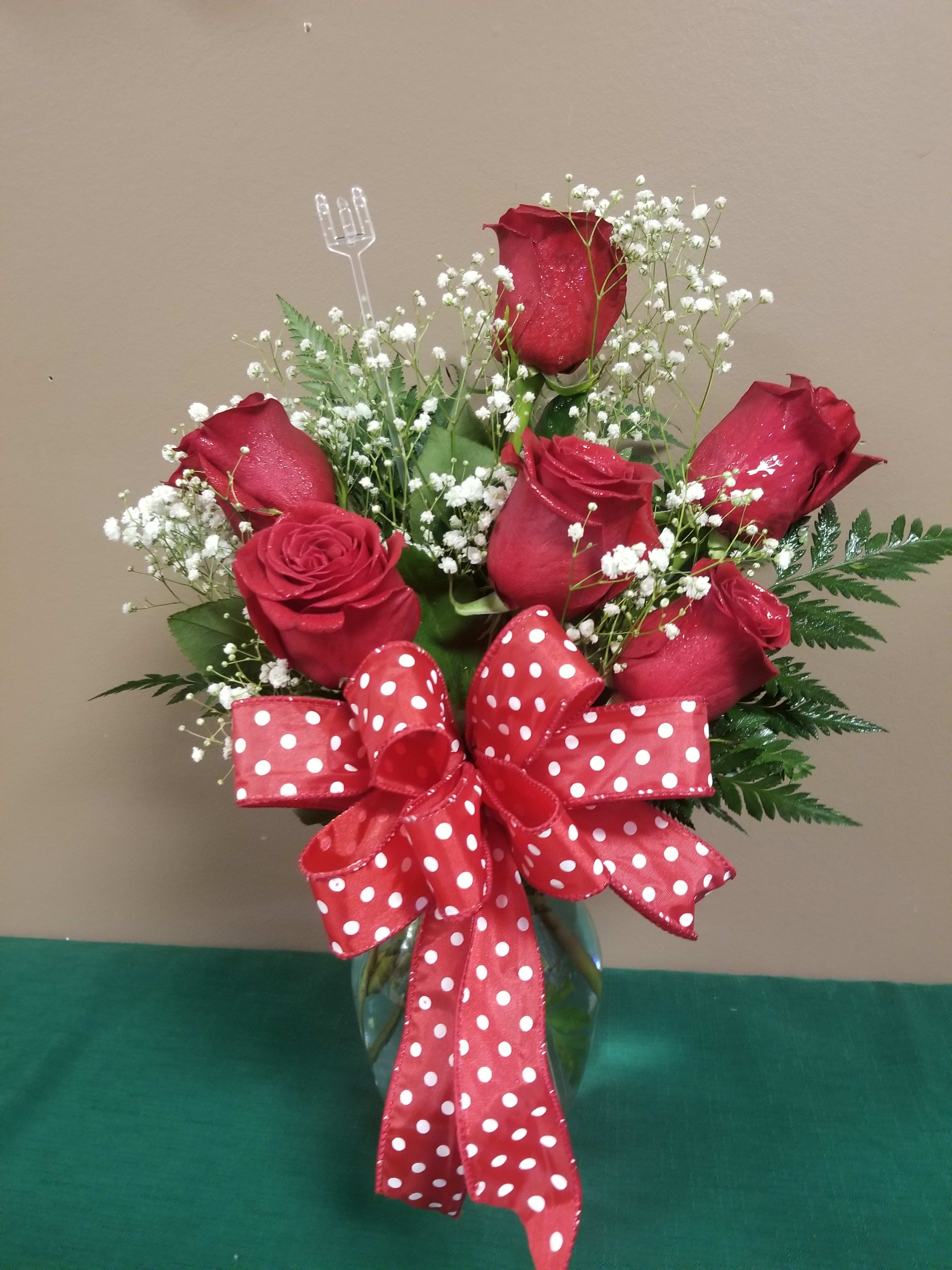 Hometown Half Dozen  - A half dozen Roses mixed with seasonal filler. A great way to say I Love you!