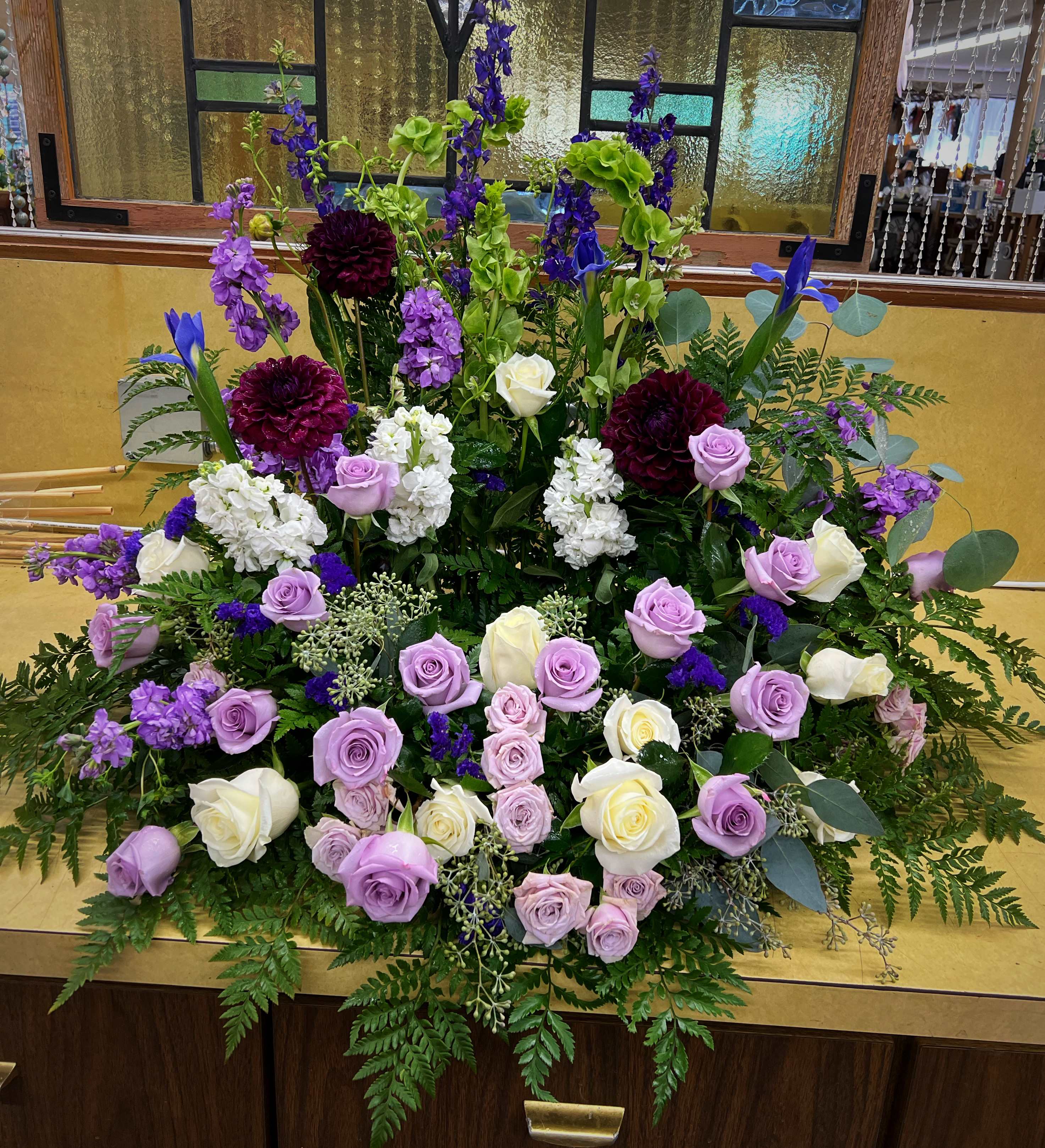 Lavender and White Funeral Basket - Lavender and White Funeral Basket