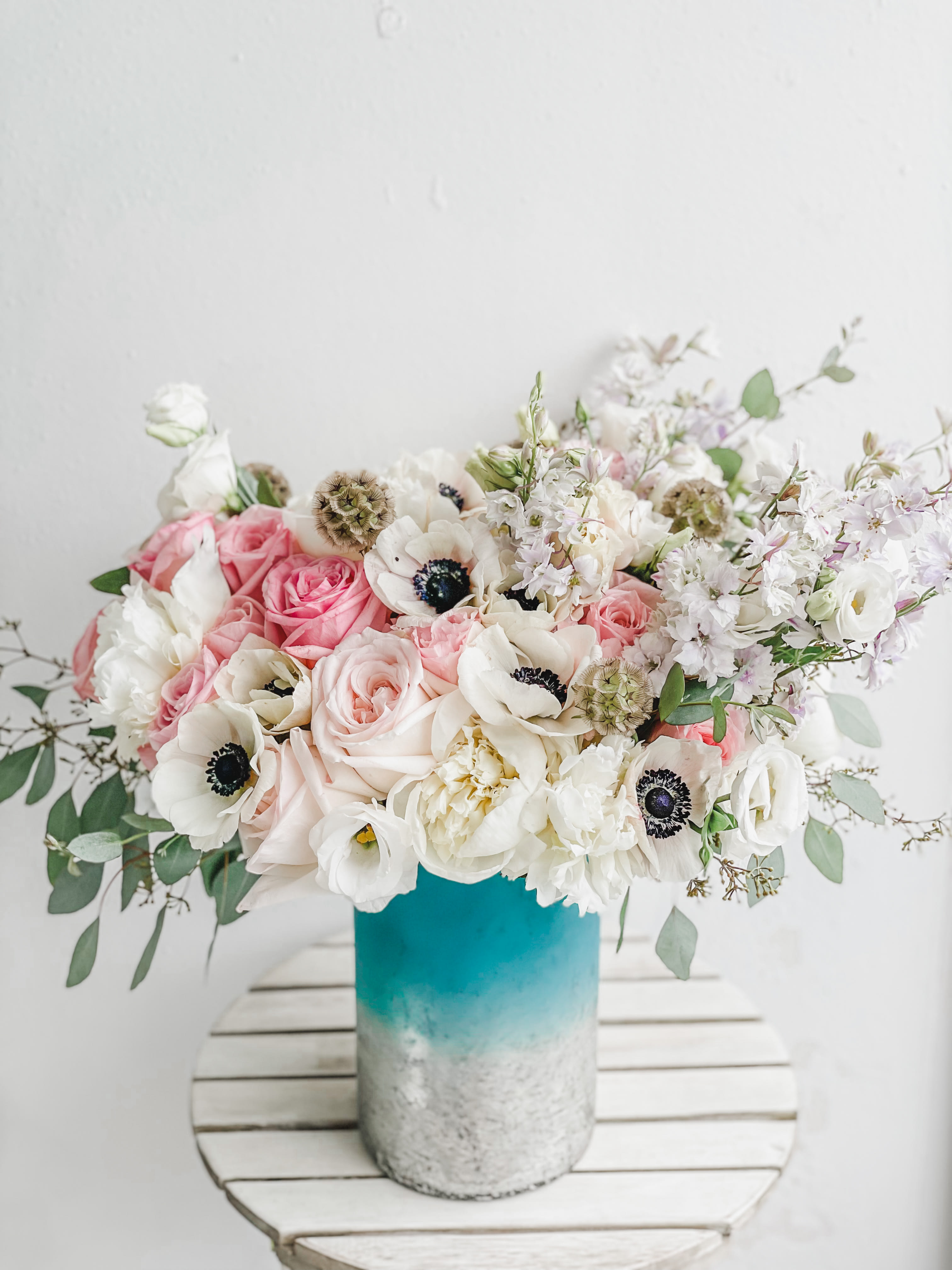Complemental Love Complemental Love - Beautiful pink garden roses and white peonies in spring season arrangement , make up this gorgeous bouquet. Its purple tones are complemented with white accent to highlight the natural and beauty of fresh the flowers. An ideal choice to decorate any room with a sweet and delicate detail