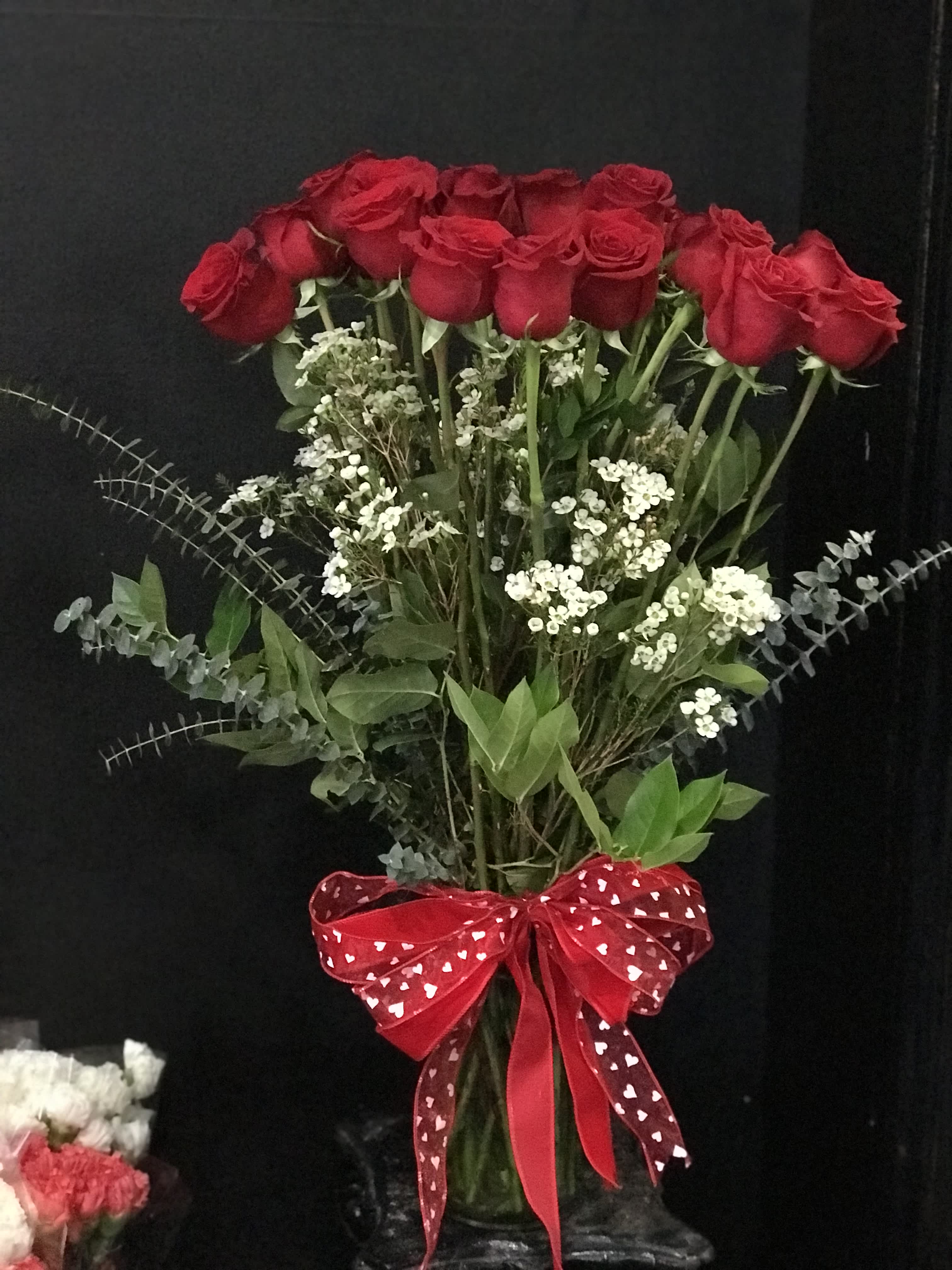 Two dozen red roses - Two dozen red roses with greens, filler, &amp; a red bow